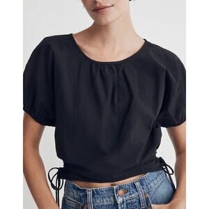Madewell Poplin Puff Sleeve Cut Out Crop Top